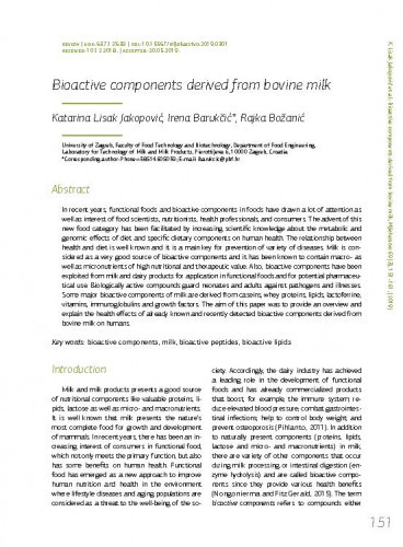 Bioactive components derived from bovine milk / Katarina Lisak Jakopović, Irena Barukčić, Rajka Božanić.