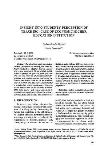 Insight into students' perception of teaching : case of economic higher education institution / Andrea Arbula Blecich, Vinko Zaninović.