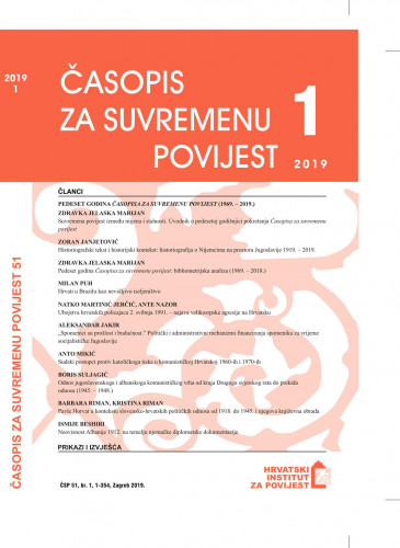 Časopis za suvremenu povijest : 51,1(2019) / glavni i odgovorni urednik, editor-in-chief Zdravka Jelaska Marijan.