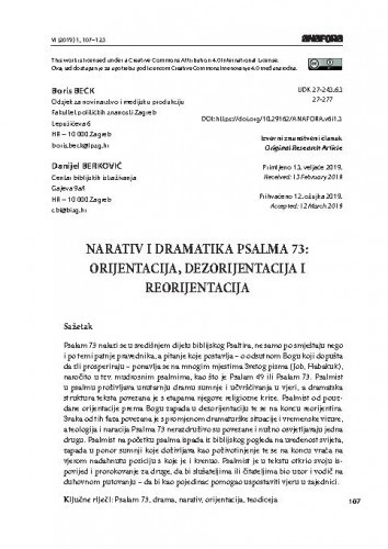 Narativ i dramatika psalma 73 : orijentacija, dezorijentacija i reorijentacija / Boris Beck, Danijel Berković.