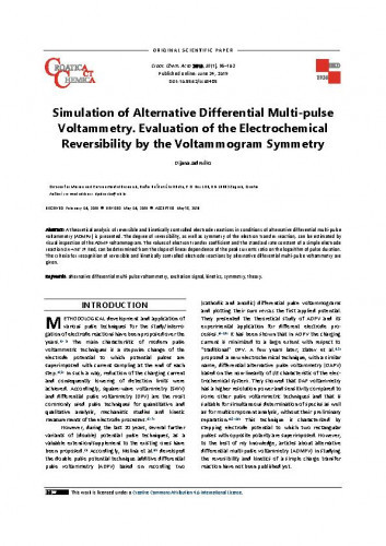 Simulation of alternative differential multi-pulse voltammetry : evaluation of the electrochemical reversibility by the voltammogram symmetry / Dijana Jadreško.