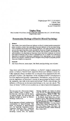 Rousseauian heritage of Rawls’s moral psychology / Xinghua Wang.