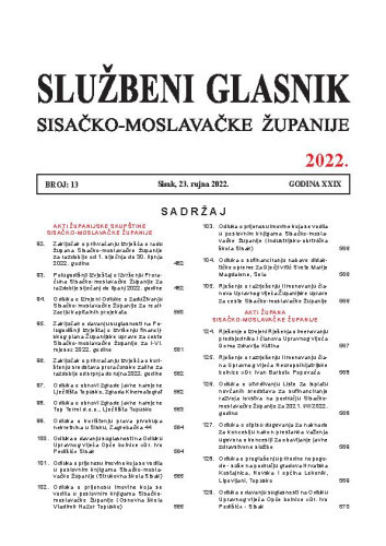 Službeni glasnik Sisačko-moslavačke županije : 29,13(2022) /  glavni i odgovorni urednik Branka Šimanović.