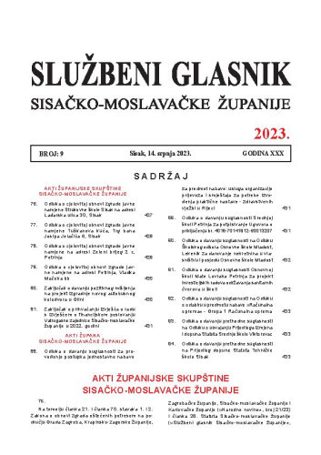 Službeni glasnik Sisačko-moslavačke županije : 30,9(2023)  / glavni i odgovorni urednik Branka Šimanović.