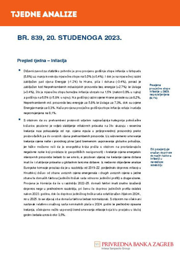 PBZ tjedne analize : 839(2023)  / Privredna banka Zagreb.
