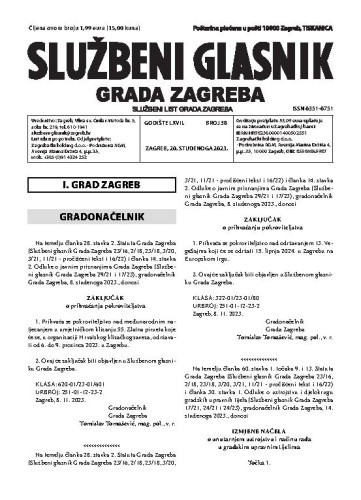 Službeni glasnik grada Zagreba : 67,38(2023)  / glavna urednica Mirjana Lichtner Kristić.