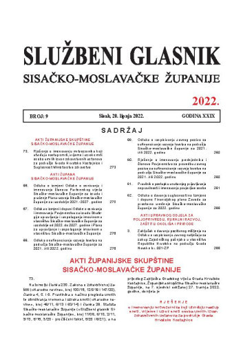 Službeni glasnik Sisačko-moslavačke županije : 29,9(2022) /  glavni i odgovorni urednik Branka Šimanović.