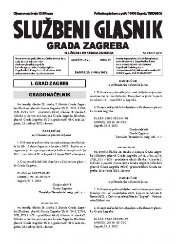 Službeni glasnik grada Zagreba : 66,17(2022) /  glavna urednica Mirjana Lichtner Kristić.