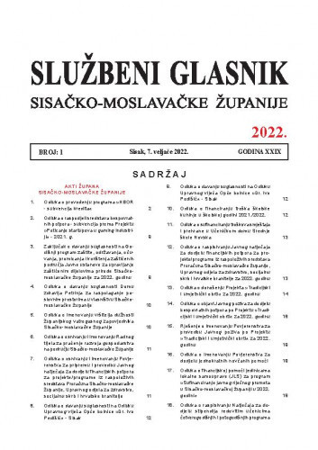 Službeni glasnik Sisačko-moslavačke županije : 29,1(2022) / glavni i odgovorni urednik Branka Šimanović.