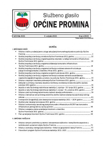 Službeno glasilo Općine Promina : 1(2022) / Jelena Lojić Pokrovac, glavna i odgovorna urednica.