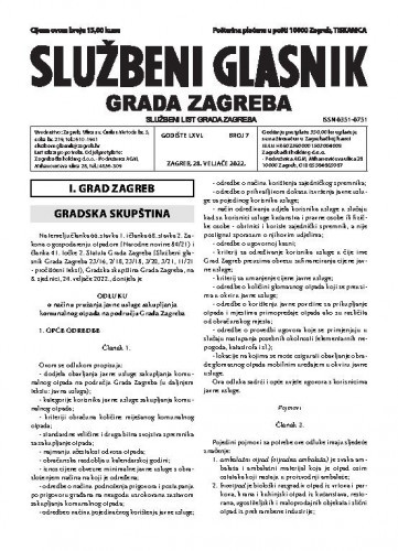 Službeni glasnik grada Zagreba : 66, 7(2022) / glavna urednica Mirjana Lichtner Kristić.