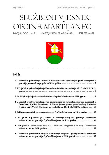 Službeni vjesnik Općine Martijanec : 2,4(2024)  / Branimir Nađ, glavni i odgovorni urednik