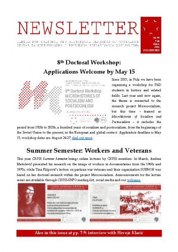 Newsletter : 65(2022)   / Centre for Cultural and Historical Research of Socialism = Centar za kultorološka i povijesna istraživanja socijalizma ; editors Igor Duda, Anita Buhin.