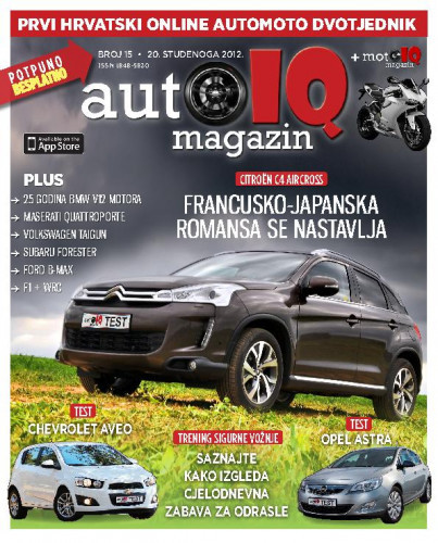 Autoiq magazin : prvi hrvatski online automoto dvotjednik : 15(2012) / glavni i odgovorni urednik Darijan Kosić.