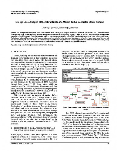 Energy loss analysis at the gland seals of a marine turbo-generator steam turbine / Lino Kocijel, Igor Poljak, Vedran Mrzljak, Zlatan Car.