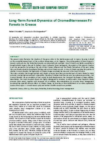 Long-term forest dynamics of oromediterranean fir forests in Greece / Robert Brandes, Anastasia Christopoulou.