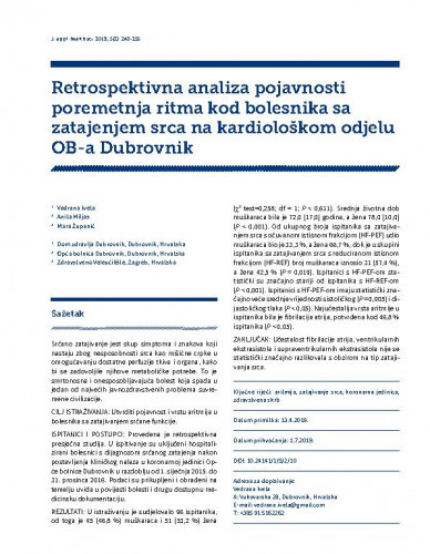 Retrospektivna analiza pojavnosti poremetnja ritma kod bolesnika sa zatajenjem srca na kardiološkom odjelu OB-a Dubrovnik / Vedrana Iveta, Anita Miljas, Mara Županić.