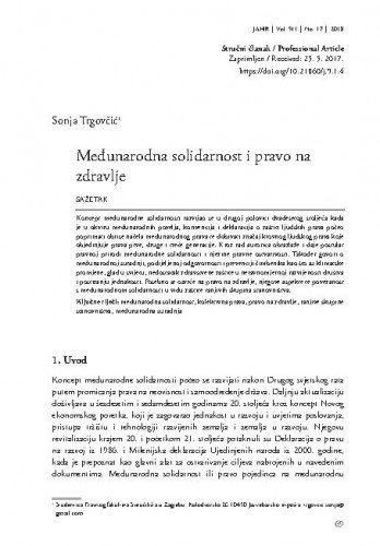 Međunarodna solidarnost i pravo na zdravlje /Sonja Trgovčić.