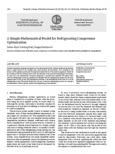 A simple mathematical model for refrigerating compressor optimization / Darko Glujić, Predrag Kralj, Dragan Martinović.