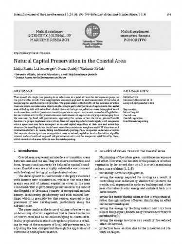 Natural capital preservation in the coastal area / Lidija Runko Luttenberger, Ivana Gudelj, Vladimir Hršak.