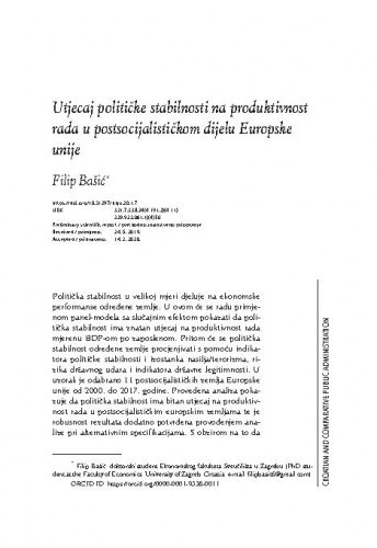 Utjecaj političke stabilnosti na produktivnost rada u postsocijalističkom dijelu Europske unije / Filip Bašić.