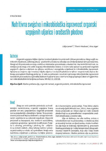 Nutritivna svojstva i mikrobiološka ispravnost organski uzgojenih uljarica i orašastih plodova   / Lidija Lenart, Tihomir Moslavac, Nina Jager.