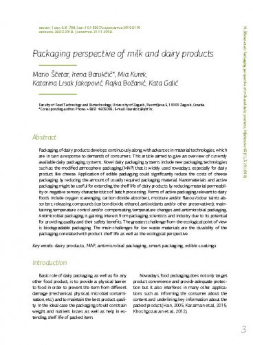 Packaging perspective of milk and dairy products / Mario Ščetar, Irena Barukčić, Mia Kurek, Katarina Lisak Jakopović, Rajka Božanić, Kata Galić.