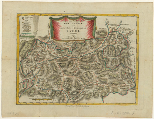 Neue und Vollständige Post - Karte der Gefürsteten Grafschaft Tyrol  / gezeichnet von Ignaz Heÿmann