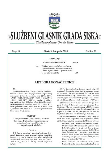Službeni glasnik Grada Siska  : službeno glasilo Grada Siska : 2,14(2023) / uredništvo Gordana Karapandža Prica ... [et al.].