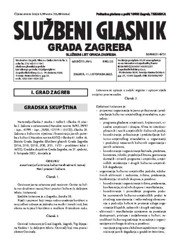 Službeni glasnik grada Zagreba : 67,33(2023)  / glavna urednica Mirjana Lichtner Kristić.