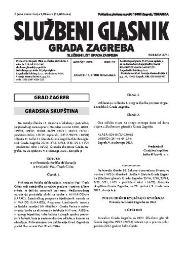 Službeni glasnik grada Zagreba : 67,37(2023)  / glavna urednica Mirjana Lichtner Kristić.