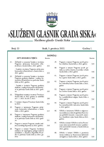 Službeni glasnik Grada Siska  : službeno glasilo Grada Siska : 1,23(2022) / uredništvo Gordana Karapandža Prica ... [et al.].
