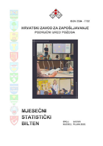 Mjesečni statistički bilten : 28,9(2022)   / Hrvatski zavod za zapošljavanje, Područni ured Požega ; uredništvo Martina Keller.