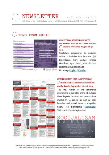 Newsletter : 33(2019) / Centre for Cultural and Historical Research of Socialism = Centar za kultorološka i povijesna istraživanja socijalizma ; editor Anita Buhin.