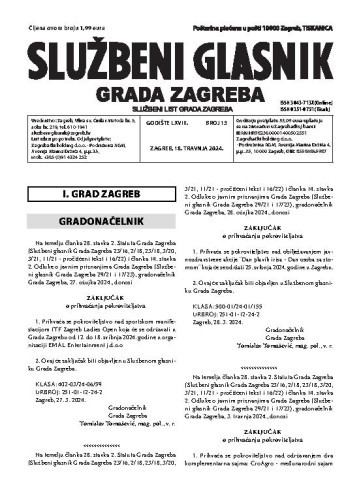 Službeni glasnik grada Zagreba : 68,13(2024)  / glavna urednica Mirjana Lichtner Kristić.
