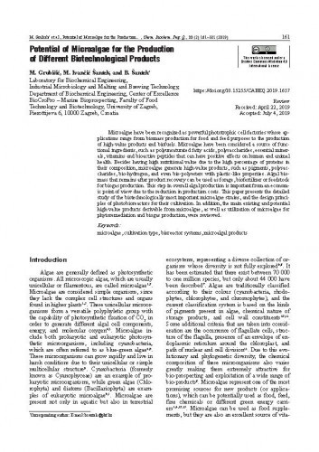 Potential of microalgae for the production of different biotechnological products / M. Grubišić, M. Ivančić Šantek, B. Šantek.