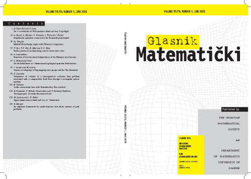 Glasnik matematički : 55,1(2020)   / glavni urednik Dražen Adamović.