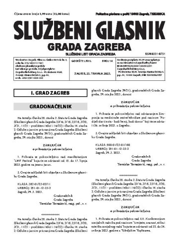 Službeni glasnik grada Zagreba : 67,14(2023)  / glavna urednica Mirjana Lichtner Kristić.