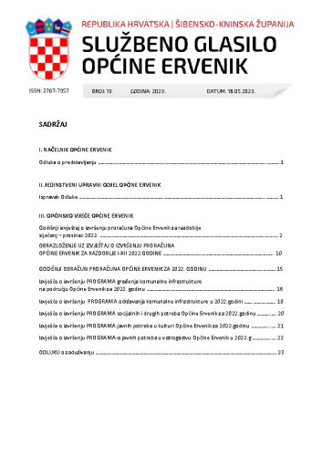 Službeno glasilo Općine Ervenik : 13(2023)  / glavni i odgovorni urednik Predrag Burza.