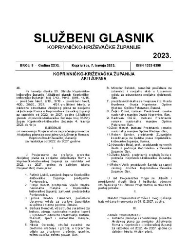 Službeni glasnik Koprivničko-križevačke županije : 31,9 (2023)  / glavni i odgovorni urednik Ljubica Belobrk Flamaceta.