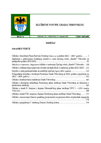 Službene novine Grada Vrbovskog : 8,14(2022)  / glavni urednik Marina Tonković