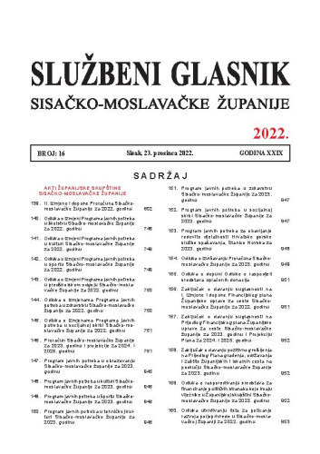 Službeni glasnik Sisačko-moslavačke županije : 29,16(2022)  / glavni i odgovorni urednik Branka Šimanović.