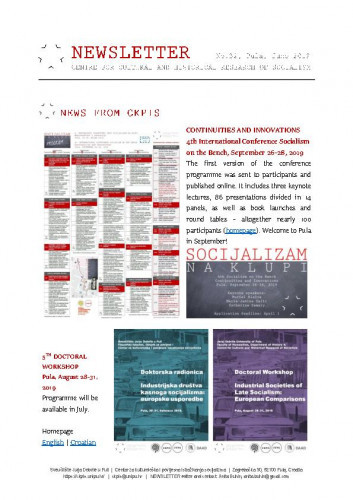 Newsletter : 32(2019) / Centre for Cultural and Historical Research of Socialism = Centar za kultorološka i povijesna istraživanja socijalizma ; editor Anita Buhin.