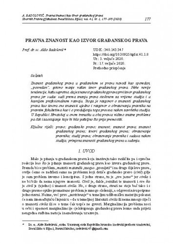 Pravna znanost kao izvor građanskog prava / Aldo Radolović.