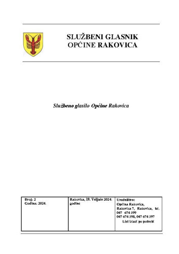 Službeni glasnik Općine Rakovica : 2(2024)  / Mihovil Bićanić glavni i odgovorni urednik