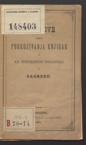 Ustanove glede posudjivanja knjigah iz Kr. sveučilištne biblioteke u Zagrebu.