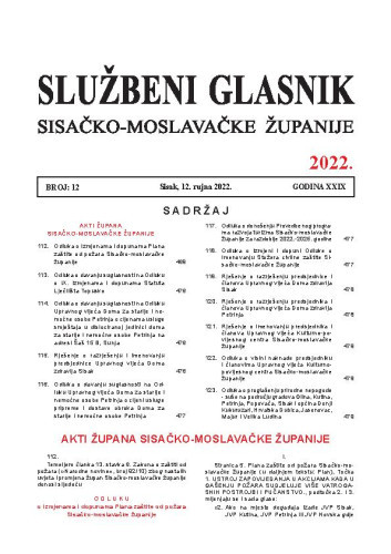 Službeni glasnik Sisačko-moslavačke županije : 29,12(2022) /  glavni i odgovorni urednik Branka Šimanović.