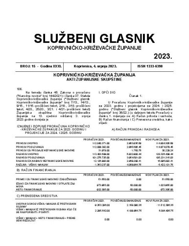 Službeni glasnik Koprivničko-križevačke županije : 31,15 (2023)  / glavni i odgovorni urednik Ljubica Belobrk Flamaceta.