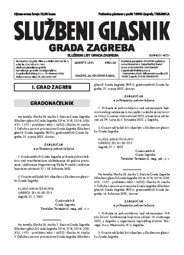 Službeni glasnik grada Zagreba : 66,24(2022) /  glavna urednica Mirjana Lichtner Kristić.