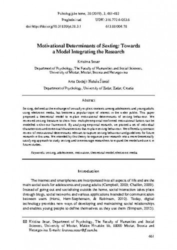 Motivational determinants of sexting : towards a model integrating the research / Kristina Sesar, Arta Dodaj, Nataša Šimić.